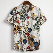 Load image into Gallery viewer, Men Linen Short Sleeve Shirt Summer Floral Loose Baggy Casual Holiday Shirts Tee Tops - manfastion