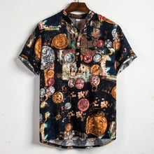 Load image into Gallery viewer, Men Linen Short Sleeve Shirt Summer Floral Loose Baggy Casual Holiday Shirts Tee Tops - manfastion