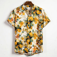 Load image into Gallery viewer, Men Linen Short Sleeve Shirt Summer Floral Loose Baggy Casual Holiday Shirts Tee Tops - manfastion