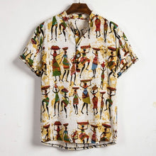 Load image into Gallery viewer, Men Linen Short Sleeve Shirt Summer Floral Loose Baggy Casual Holiday Shirts Tee Tops - manfastion