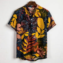 Load image into Gallery viewer, Men Linen Short Sleeve Shirt Summer Floral Loose Baggy Casual Holiday Shirts Tee Tops - manfastion