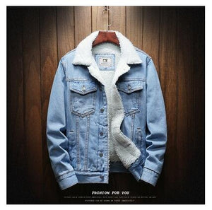 Men Light Blue Winter Jean Jackets - manfastion