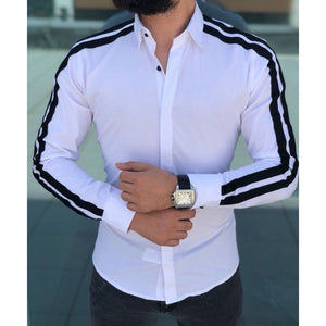 Plain Men Formal Shirts Business Dress Wedding Long Sleeve Slim Fit Top Patchwork HOT - manfastion